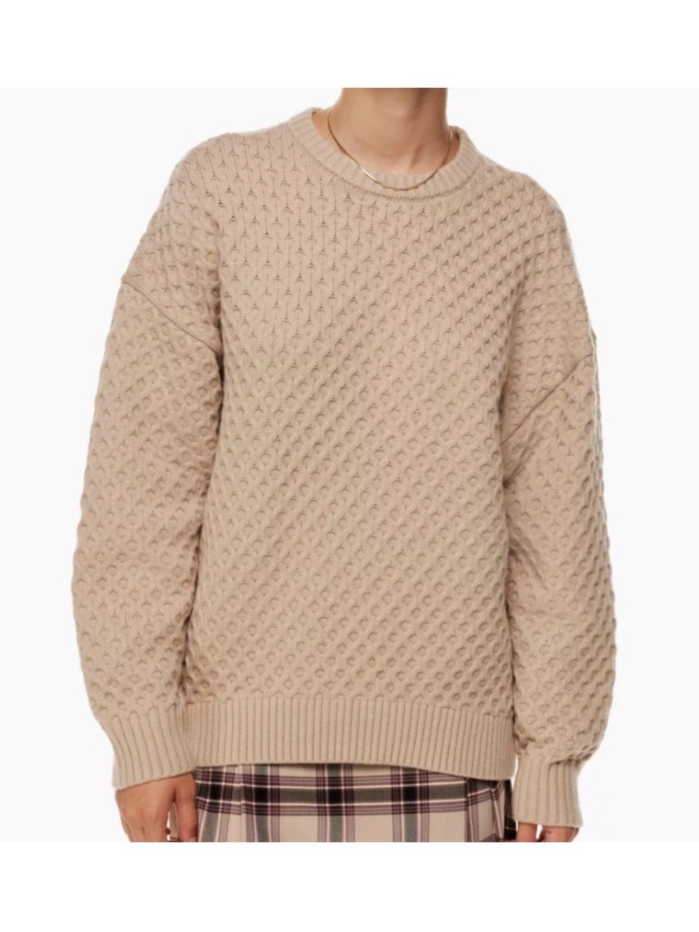 Aritzia Sundays Best Wool Beige Cable Knit Crewneck Sweater Women’s SMALL